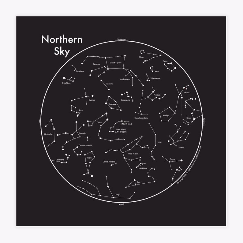 Northern Sky Letterpress Print Map 8x8 image 1