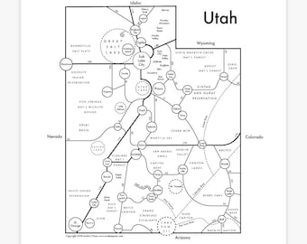Utah Map Print 8"x8" Letterpress Print