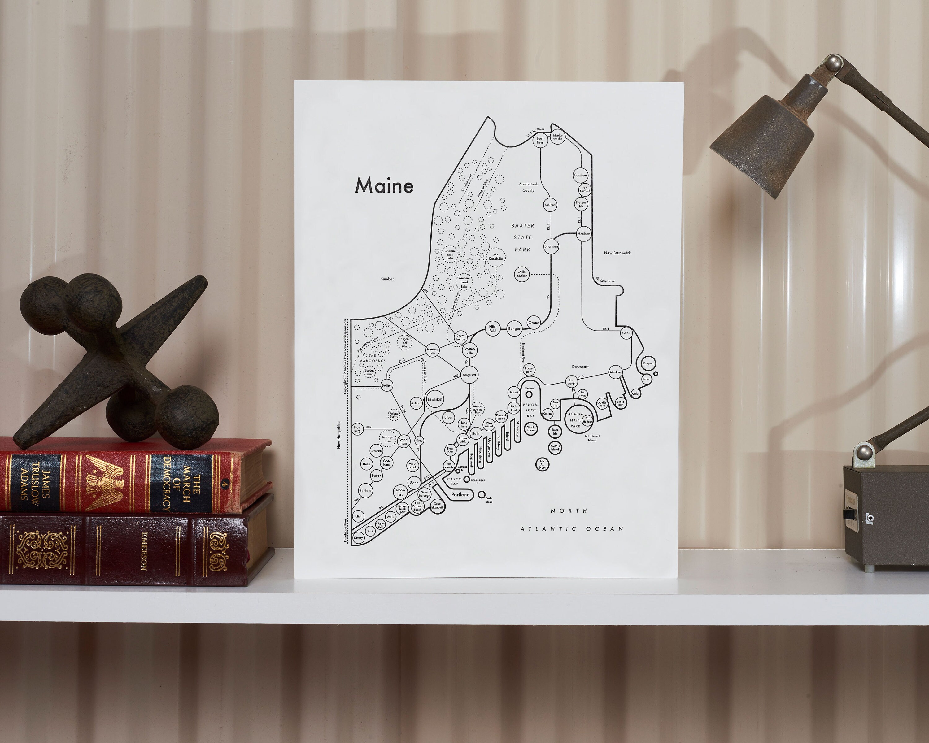 Maine Map Letterpress Print 8.5x11 Etsy