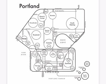 Portland Maine Map 8"x8" Letterpress Art Print