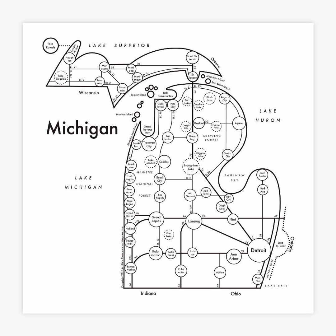 Michigan Map 8"x8" Letterpress Map - Etsy