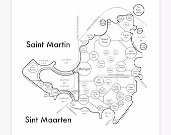 St. Martin/Sint Maarten Map Letterpress Print 8"x8"