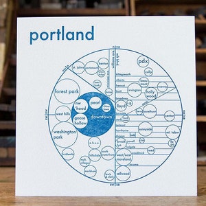 Impression d'écran minimaliste de carte de Portland en 4 couleurs - Fantaisie - Beau - Cool - Quartier - Graphique - Intéressant - Simple