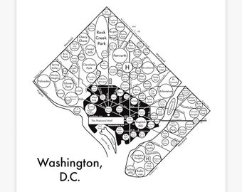 Washington, D.C. Map Letterpress Print 8&quot; x 8&quot;