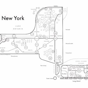 New York State Map 8.5"x11" Letterpress Print