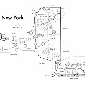 New York State Map 8.5"x11" Letterpress Print