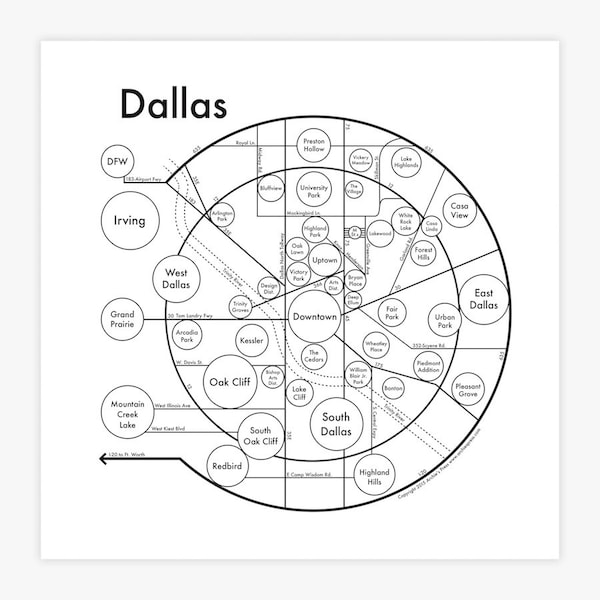 Dallas Map 8"x8" Letterpress