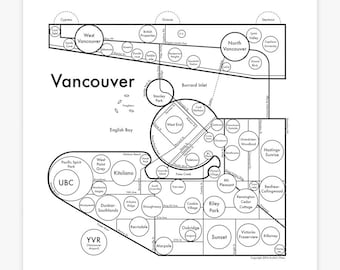 Vancouver, Canada City Map 8"x8"  Letterpress Art Print