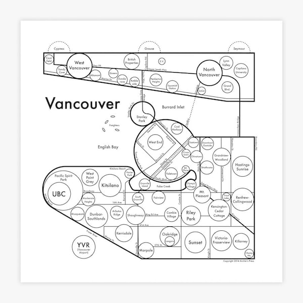 Vancouver Map 8" x 8"  Letterpress Print