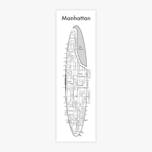Manhattan Carte 4.75 » x 16 » Letterpress. Belle impression minimaliste simple d’art de voisinage graphique. Cool Travel Poster Design.