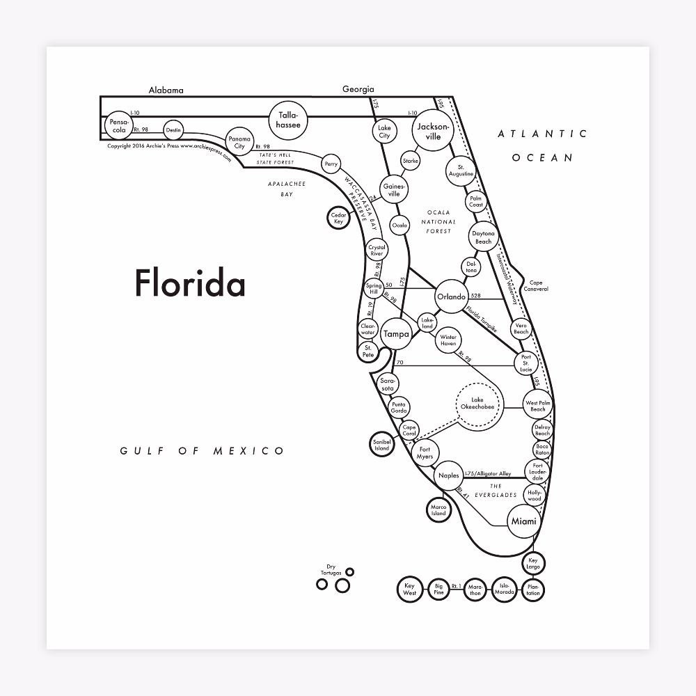 Florida Map Letterpress Print 8x8 - Etsy