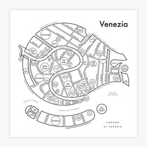 Venice Map Letterpress Print 8"x8"
