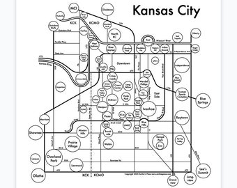Kansas City Karte drucken 8 "x 8"