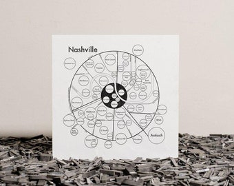 Nashville Map Neighborhood Screenprint 17.5" x 17.5"