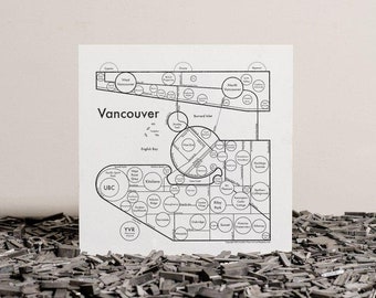 Vancouver Modern Map Screenprint 17.5&quot;x17.5&quot;