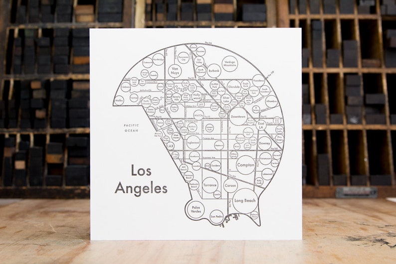 Los Angeles Map Letterpress Print 8 x 8 image 1