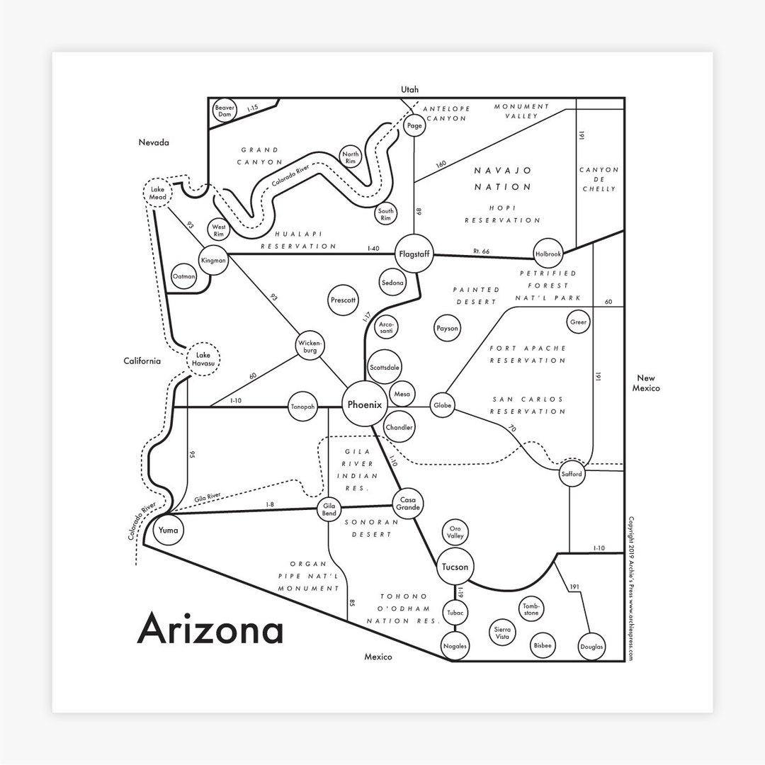 Arizona Map Letterpress Print 8"x8" - Etsy