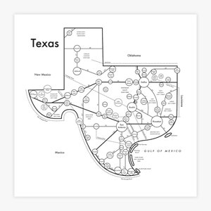 Texas map print 8&quot;x8&quot; Letterpress print