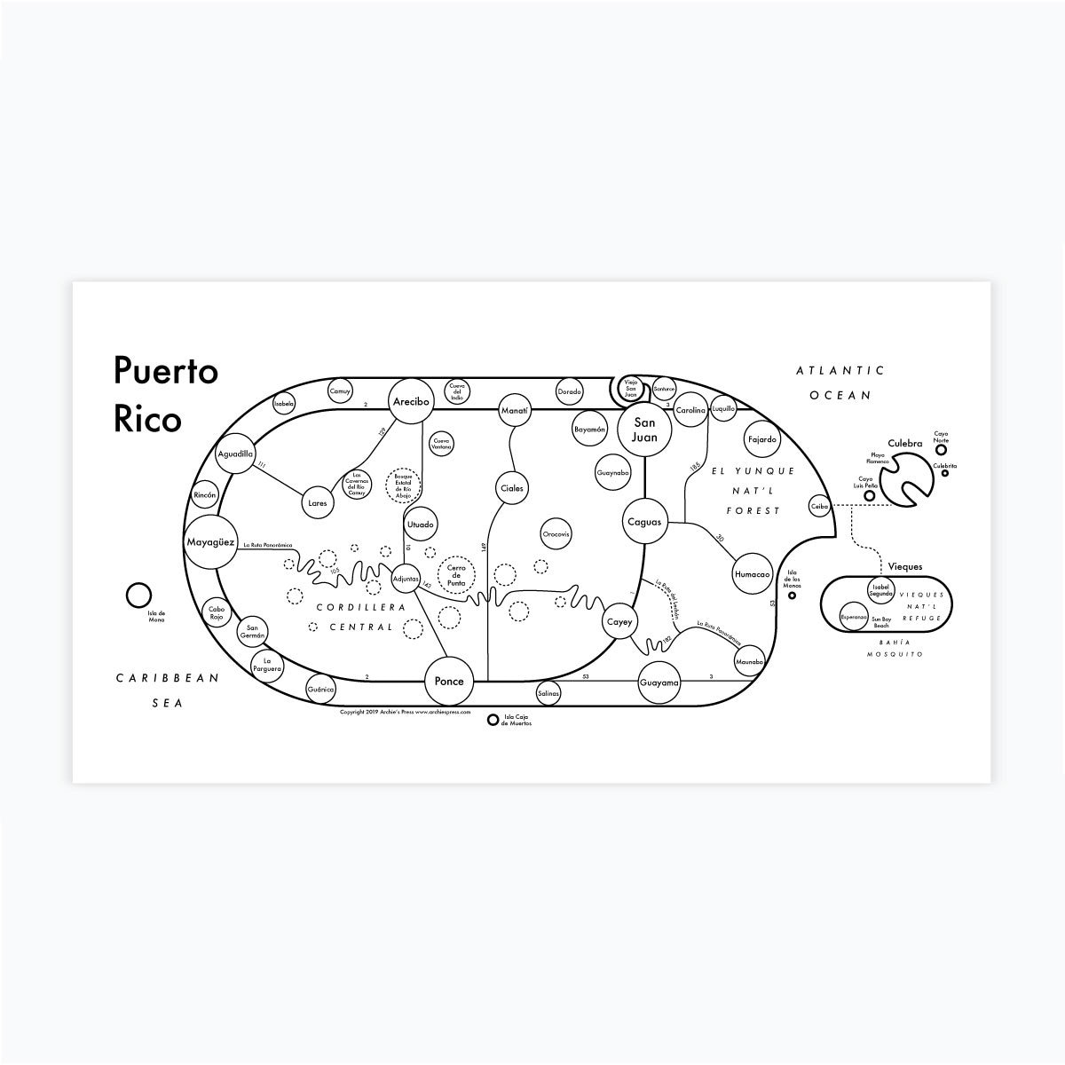 Puerto Rico Letterpress Map Print 6"x12"