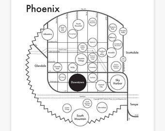 Phoenix Map Letterpress Print 8"x8"