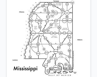 Mississippi Letterpress Map 8"x8"