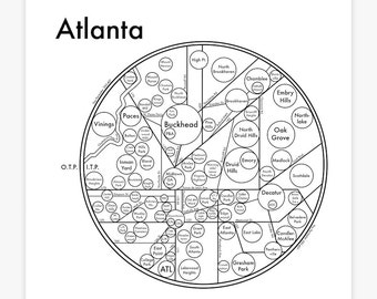 Atlanta Letterpress Map Print 8&quot;x8&quot;