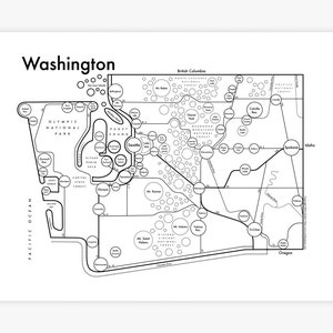 Washington State Letterpress Map Print 8.5&quot;x11&quot;
