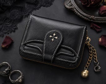 Gothic Schwarz Schleife Brieftasche mit Kreuz Anhänger, Unisex Dunkle Brieftasche, Punk Geldbörse, Alt Kartenhalter, Gothic Geschenk für Sie und Ihn
