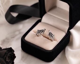 Dark Gothic Fledermausflügel Ring - 925 Sterling Silber Einstellbarer Dämonen Ring, Gothic Schmuck für Frauen, Alternative Punk Y2K Statement Ring