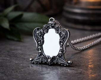 Collar gótico victoriano con espejo, colgante talismán de protección, joyería gótica, collar de estilo antiguo, regalo de la academia oscura