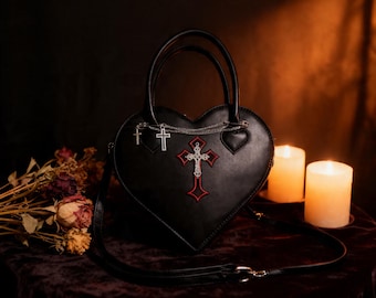 Bolso bandolera de piel con forma de corazón romántico, estilo gótico coqueto Y2K, estética suave y femenina, bolso ideal para el Día de San Valentín.