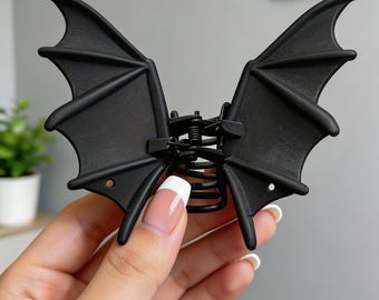 Pinza para el pelo de murciélago gótico, garra de tiburón de metal negro, accesorio para el cabello estilo Y2K Alt Punk.