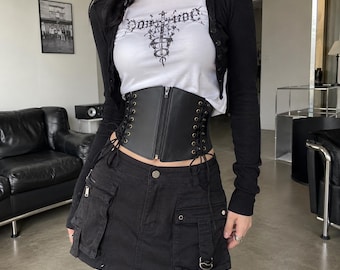 Schwarzer Schnür-Korsett-Gürtel Gothic Punk Statement Bund, dunkel Abnehmen Bustier Alternative Fashion