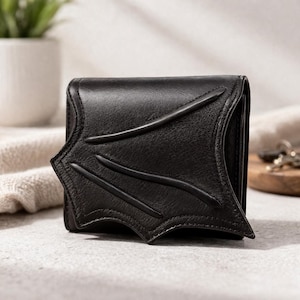 gothic bat wallet, black faux leather coin purse, vampire inspired mini wallet, dark alt card holder, spooky goth gift for women, dark style