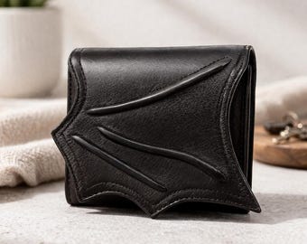 Cartera gótica con murciélago, monedero de piel sintética negra, mini cartera inspirada en vampiros, tarjetero alternativo oscuro, regalo gótico espeluznante para mujeres, estilo oscuro
