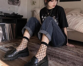 3 Paar Punk Fischnetz Socken Schwarz Sexy aushöhlen Gothic Mesh Dehnbare Kurze Strümpfe