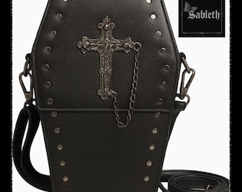 Bolso bandolera gótico estilo ataúd negro estilo mensajero Y2K