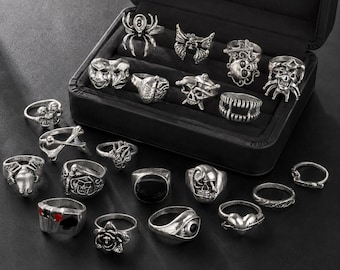 24 Stk Gothic Skelett Ring Set Punk Grunge Schmetterling Unisex Silber Schmuck Alt Ästhetik