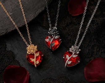 Gothic rotes Herz Halskette für Frauen Silber, Gold und Schwarz Ton Anatomische Liebe Anhänger, Y2K Gothic Schmuck, dunkel Romantisches Geschenk