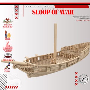Sloop of War - Ship - Treasure Island Fantasy Terrain - Tabletop Scenery - Wargaming Miniatures - Boat - Iain Lovecraft - 15mm - 28mm - 32mm
