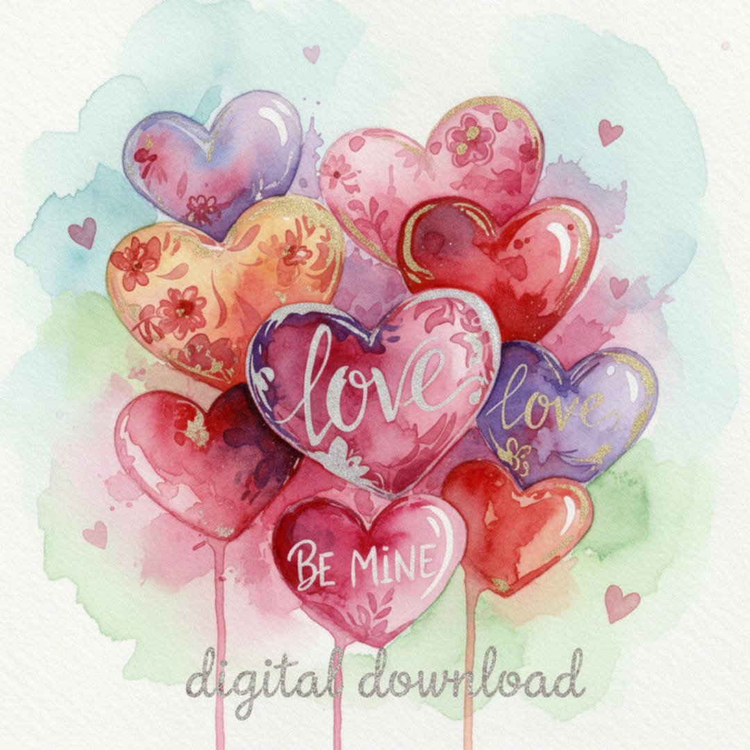 Watercolor Heart Clipart PNG – Valentine Love Hearts Digital Download ...