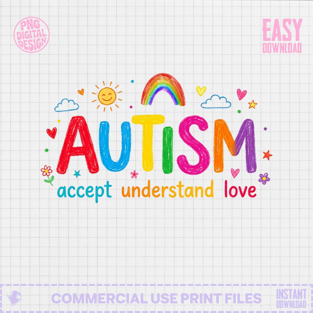 Autism Acceptance PNG Digital Design, Crayon Rainbow Autistic Support ...