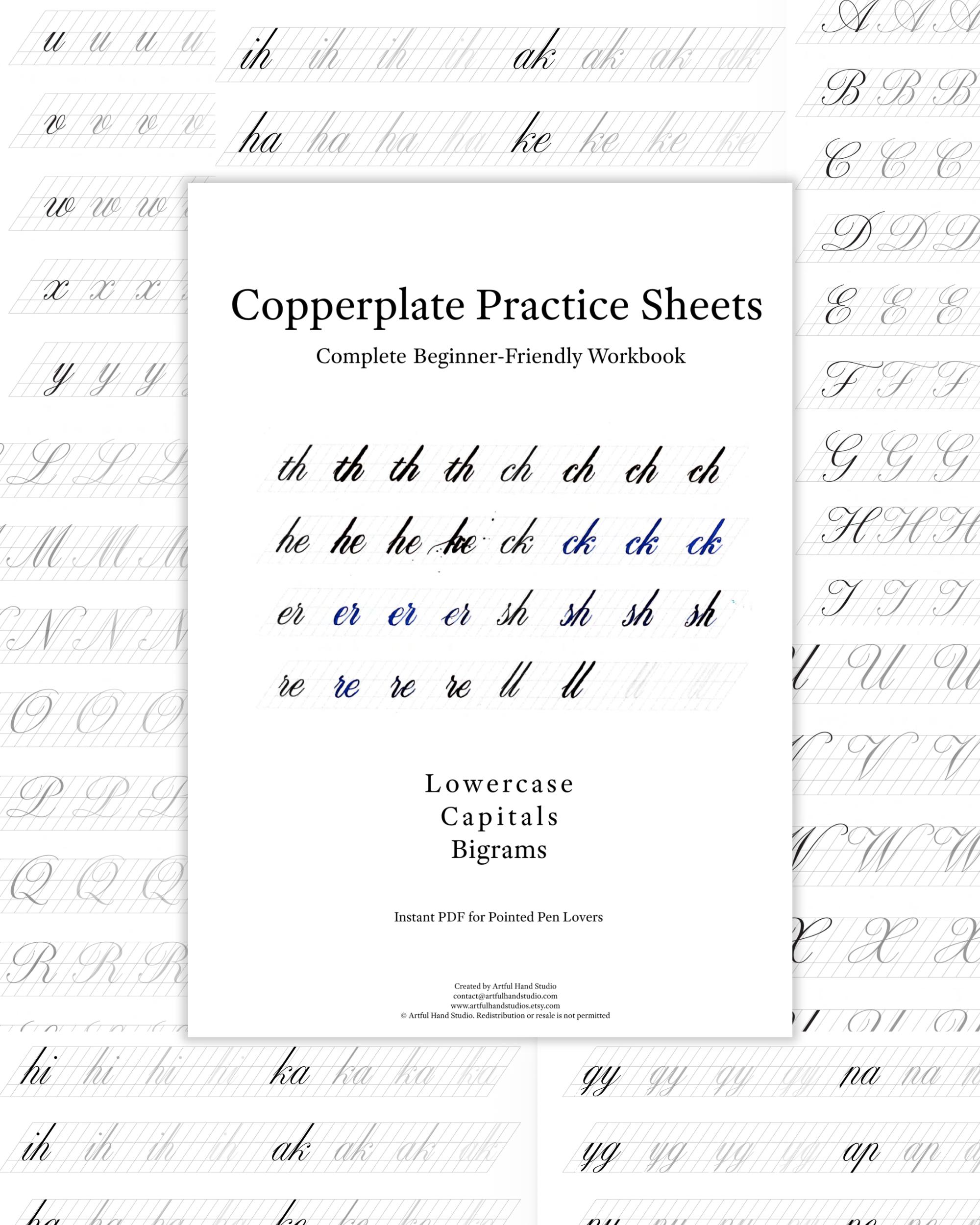 Copperplate Calligraphy Practice Sheets, Pointed Pen Workbook (PDF ...