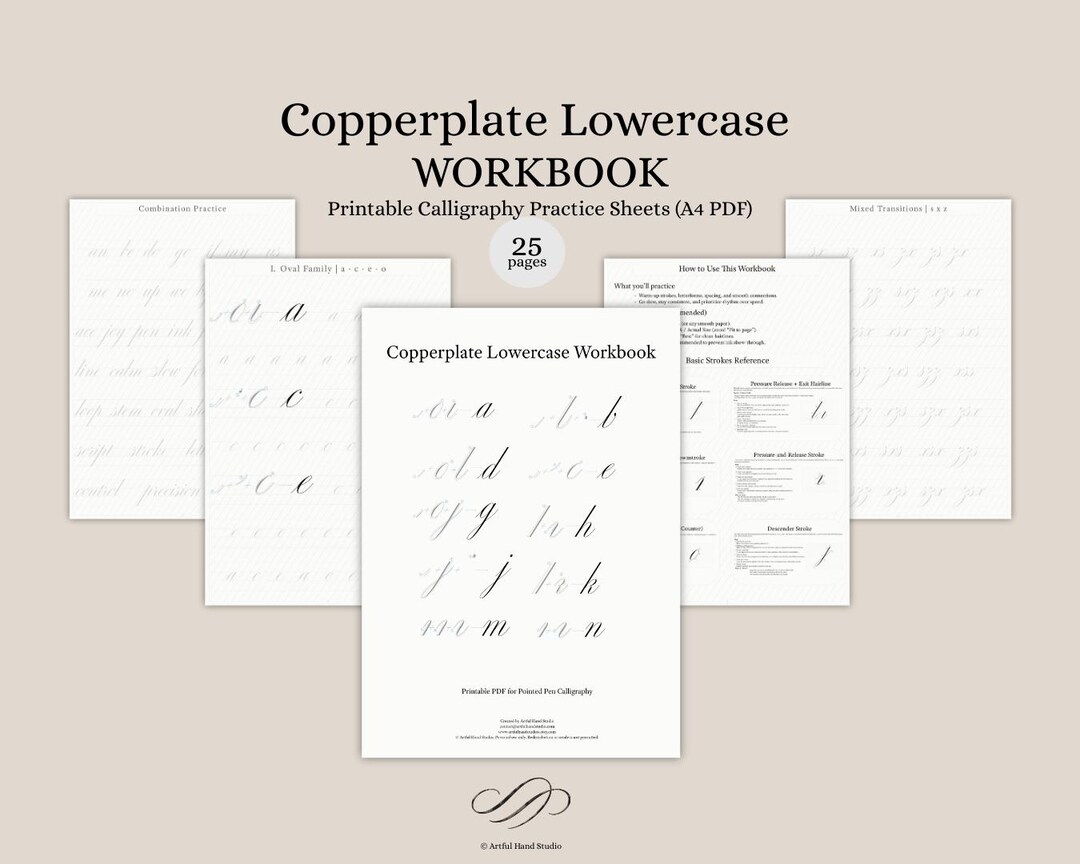 Copperplate Lowercase Workbook – A4 Printable Calligraphy Sheets PDF ...
