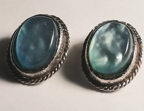 Vintage Larimar Oval Clip-on Earrings made in Jap… - image 1