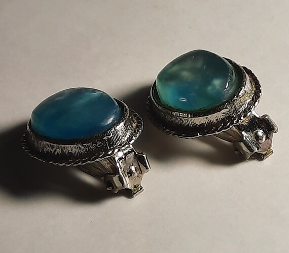 Vintage Larimar Oval Clip-on Earrings made in Jap… - image 2