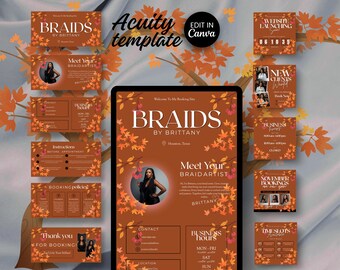 Autumn Braid Acuity Template Fall Braider Booking Site Template Editable Canva Acuity Branding Beauty Salon Website Design Canva Template