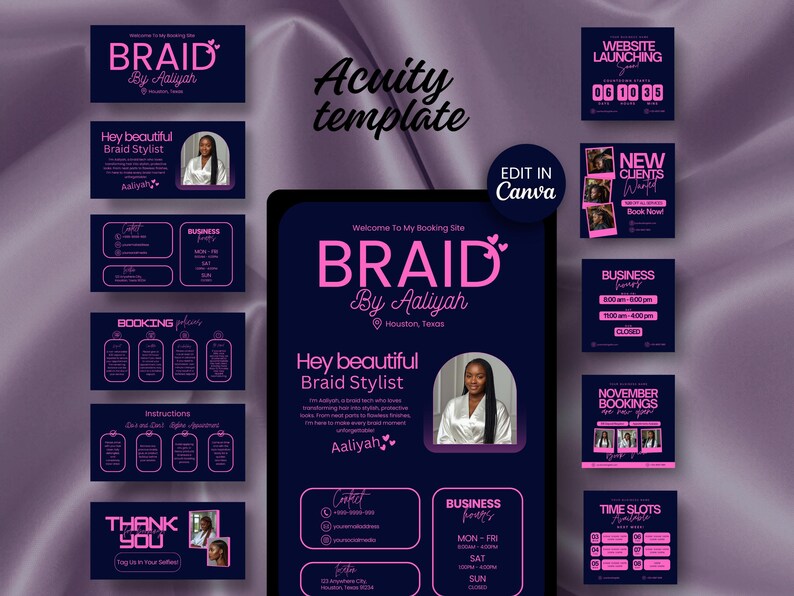 Acuity Braid Scheduling Templates Canva Website Design Braider Booking ...