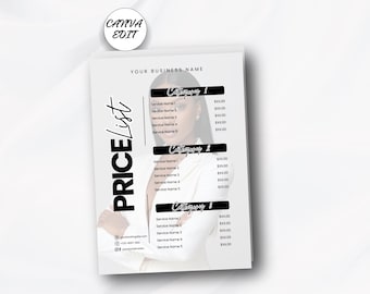 Editable Price List Template Canva Service Menu Salon Spa Esthetician Printable Price Sheet Digital Template Canva Editable Design PriceList