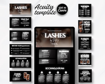 Lash Tech Acuityウェブサイトテンプレート予約ページCanvaデザインLash ArtistブランディングキットLash Extension Acuityテンプレート予約ウェブサイトデザイン